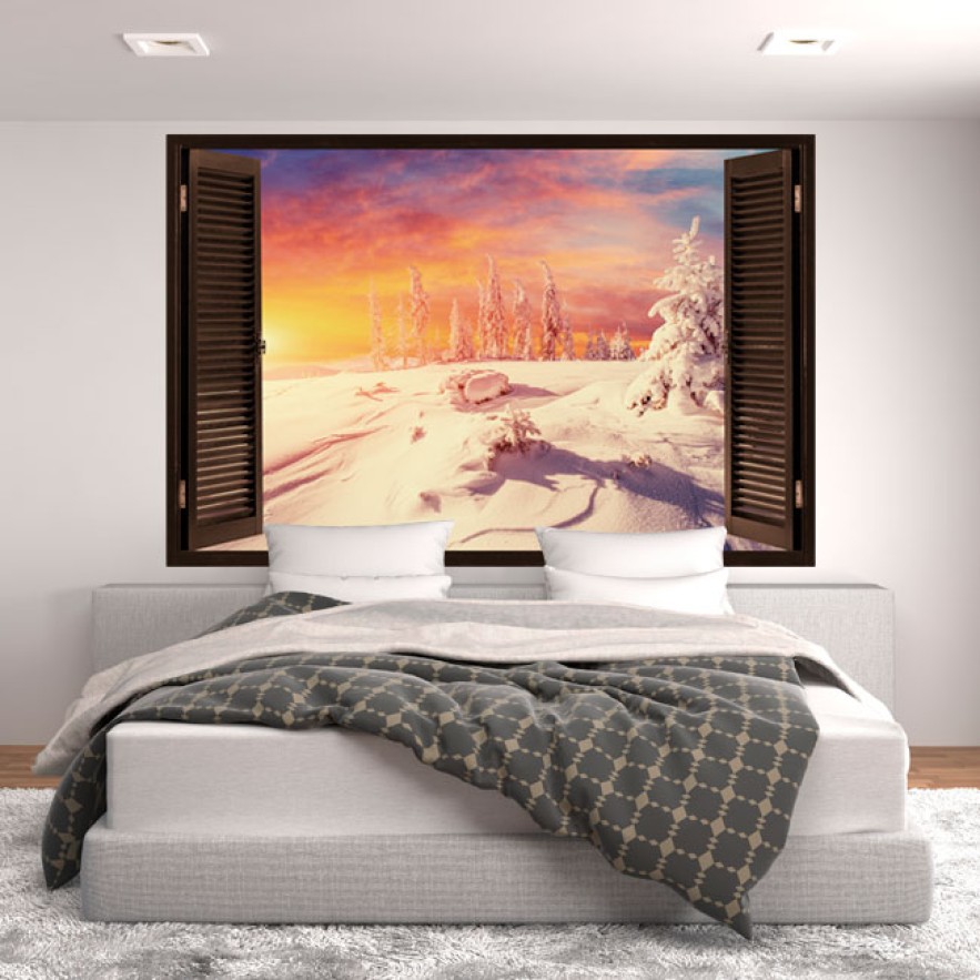 Ventanas3d vinilos 3d atardecer montañas nevadas